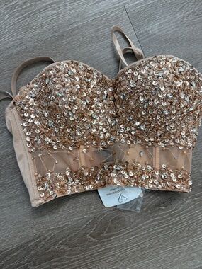 Windsor Rose Gold Sequin Embellished Bustier Crop Top